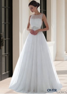 Bateau Neck Sweep Train Beach Bridal Gown