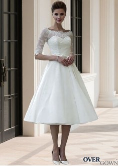 Half Illusion Sleeve A-Line Tulle Bridal Dress