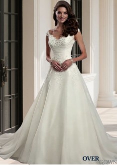 A-Line V-Neck Wedding Dress with Chapel Train