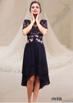 Elegant V-Neck Tea-Length Tulle Chiffon Formal Dress for Special Occasions