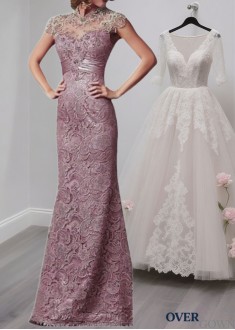 Lace High Collar Formal Dress – Sheath/Column Gown for Special Occasions