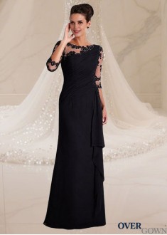 Elegant Black Full-Length Mother of the Bride Dress with Bateau Neckline