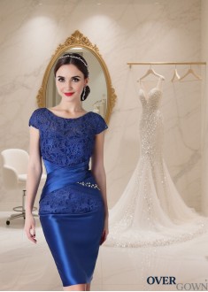 Satin Lace Sleeveless Knee Length Sheath Dress — Mother of the Bride