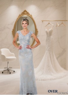 V Neck Lace Full Length Mother of the Bride Dress – Sheath Gown for Wedding