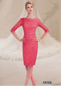 Red Satin Lace Mother of the Groom Dress with Sleeves