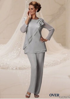 Two-Piece  Jewel Neck Mother of the Bride Pantsuits