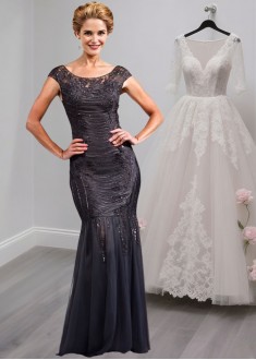 Tulle Mermaid Mother of the Bride Dresses – Trumpet Gown with Cap Sleeves