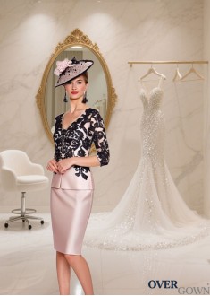 V-Neck Knee-Length Mother of the Bride Tulle Satin Outfit - Sheath Column Dress V-Neck Knee-Length Mother of the Bride Tulle Satin Outfit - Sheath Column Dress