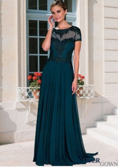 Full Length Mother of the Bride Gown Jewel Illusion A-Line