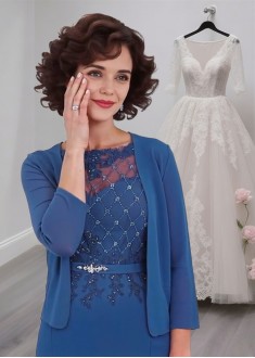 Blue Chiffon Mother of the Bride Dresses – Full Length A-Line Gown with Jacket