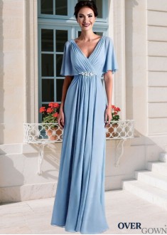 Illusion Sleeve Full-Length Mother of the Bride Gown