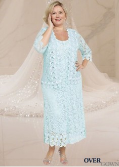 Elegant Lace Ankle-Length Scoop Neck Mother of the Bride Dress with Jacket