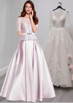 Satin A-Line Mother of the Bride Dress For Evening with Short Sleeves
