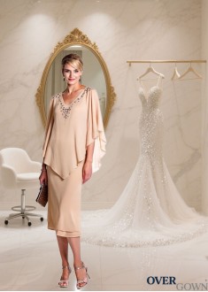 V-Neck Chiffon Tea-Length Mother of the Bride Dress — Sheath Formal Dress V-Neck Chiffon Tea-Length Mother of the Bride Dress — Sheath Formal Dress