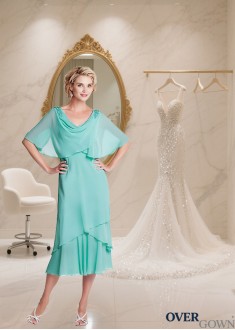 Tea-Length Chiffon Cowl Neck Mother of the Bride Dress
