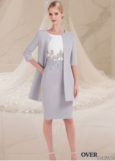 Knee Length Mother of the Bride Satin Outfit with Matching Coat