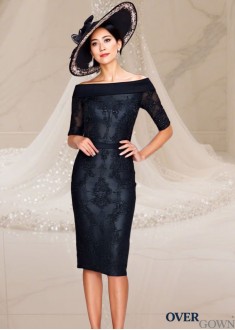 Elegant Satin Knee-Length Mother of the Bride Dress with Bateau Neckline