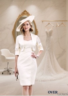 Tulle Satin Jewel Neck Mother of the Bride Dress With Coat Jacket, Knee-Length