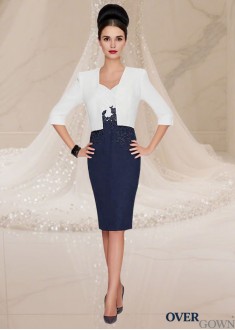 Elegant V-Neck Knee-Length Tulle Satin Mother of the Bride Dress with Jacket