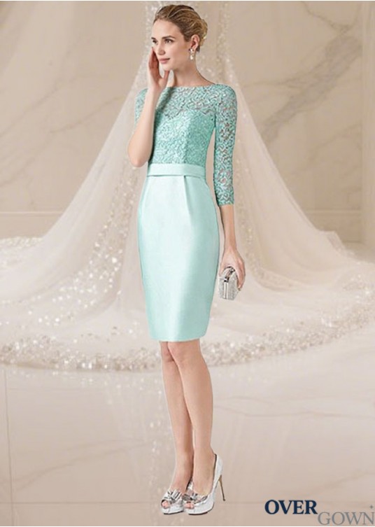 Green Lace Satin Bateau Neck Short Mother of the Bride Dress with Jacket Green Lace Satin Bateau Neck Short Mother of the Bride Dress with Jacket