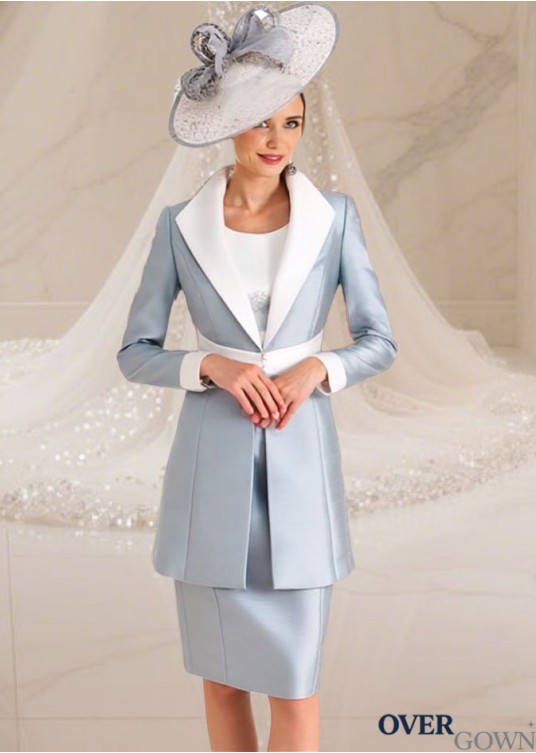 Lace Satin Mother of the Bride Dress with Jacket – Knee Length Elegance Online Lace Satin Mother of the Bride Dress with Jacket – Knee Length Elegance Online