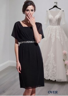 Black Chiffon Square Neck Knee-Length Mother of the Bride Dress – Sheath Style