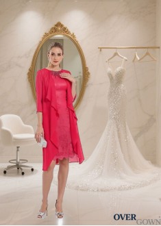Knee-Length Lace Half Sleeve Bateau Neck Mother Dress - Wedding Guest Dress