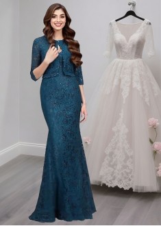 Blue Lace Mother of the Bride Dress with Jacket – Full Length Sheath Gown