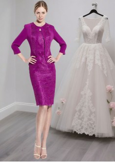 Purple Lace Mother of the Bride Dress with Jacket Knee Length