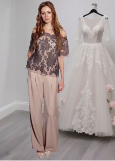 Mother of the Bride Pantsuit With Off The Shoulder and Shorts Sleeves