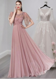 Scoop Neck Tulle & Silk-Like Chiffon A-Line Mother of the Bride Gown Scoop Neck Tulle & Silk-Like Chiffon A-Line Mother of the Bride Gown