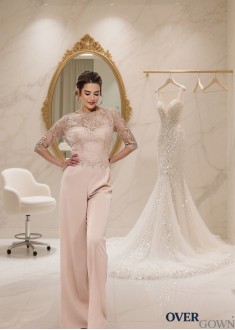 Lace Half Sleeve Formal Pantsuit – Full Length Mother of the Bride Outfit