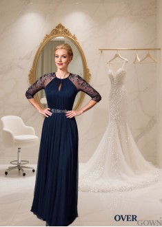 Tulle Jewel Neck A-Line Mother of the Bride Dress – Full-Length Mother Gown