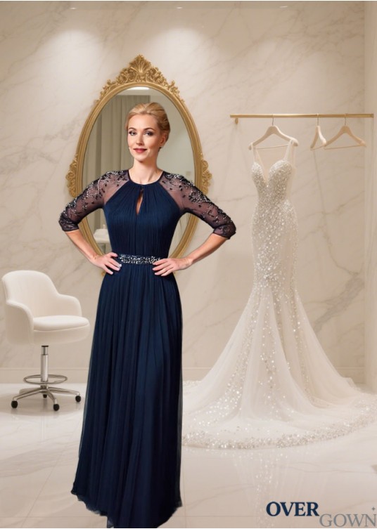 Tulle Jewel Neck A-Line Mother of the Bride Dress – Full-Length Mother Gown Tulle Jewel Neck A-Line Mother of the Bride Dress – Full-Length Mother Gown