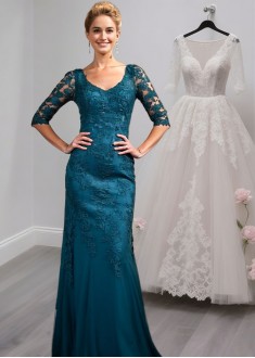 Tulle Mother of the Groom Dresses with Scoop Neck and Short Sleeves