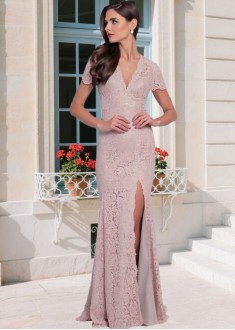 Elegant Lace V-Neck Mermaid Mother of the Bride Dress – Full Length