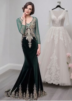 Tulle V-Neck Mother of the Bride Dress – Formal Gowns with Long Sleeves Tulle V-Neck Mother of the Bride Dress – Formal Gowns with Long Sleeves