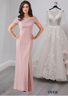 Pink Mother of the Bride Dress with Off The Shoulder and Cap Sleeves