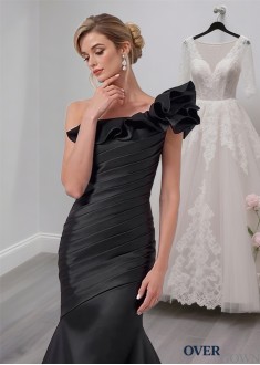 Black Satin One Shoulder Mother of the Bride Dress – Mermaid Evening Gown Black Satin One Shoulder Mother of the Bride Dress – Mermaid Evening Gown