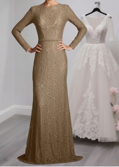 Mother of the Bride Dresses & Formal Gowns – Jewel Neck With Long Sleeves