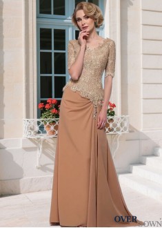 Elegant Lace V-Neck Mother of the Bride Dress – Full Length Sheath Gown