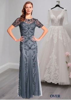 Elegant Tulle Jewel Neck Short Sleeve Full-Length Mother of the Bride Dress
