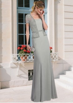 Mother of the Bride Dresses – Square Neck Sheath Gown with Sleeves