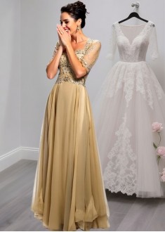 Elegant Silk-Like Chiffon Sweetheart A-Line Mother of the Bride Dress with Illusion Sleeves
