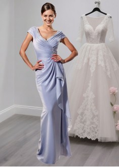 Graceful Chiffon V-Neck Sheath Full-Length Mother of the Bride Dress with Cap Sleeves