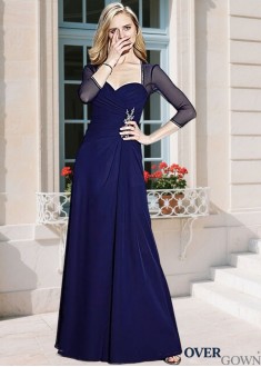 Queen Anne Illusion Sleeve Chiffon Sheath Full Length Mother Dress