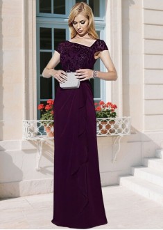Full Length Chiffon Sheath Mother of the Bride Gown Cap Sleeve