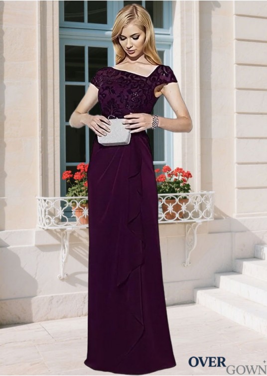 Full Length Chiffon Sheath Mother of the Bride Gown Cap Sleeve Full Length Chiffon Sheath Mother of the Bride Gown Cap Sleeve