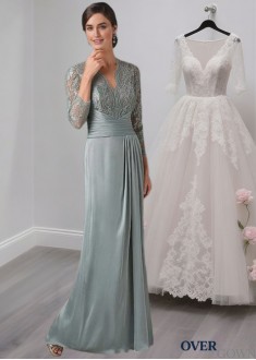 V-Neck Chiffon Mother of the Bride Dress – Full Length Sheath Gown