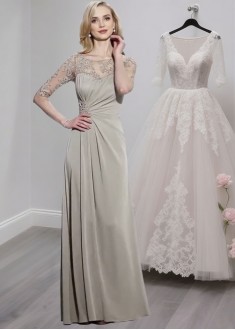 Half Sleeves Chiffon Mother of the Bride Dresses with Scoop Neck